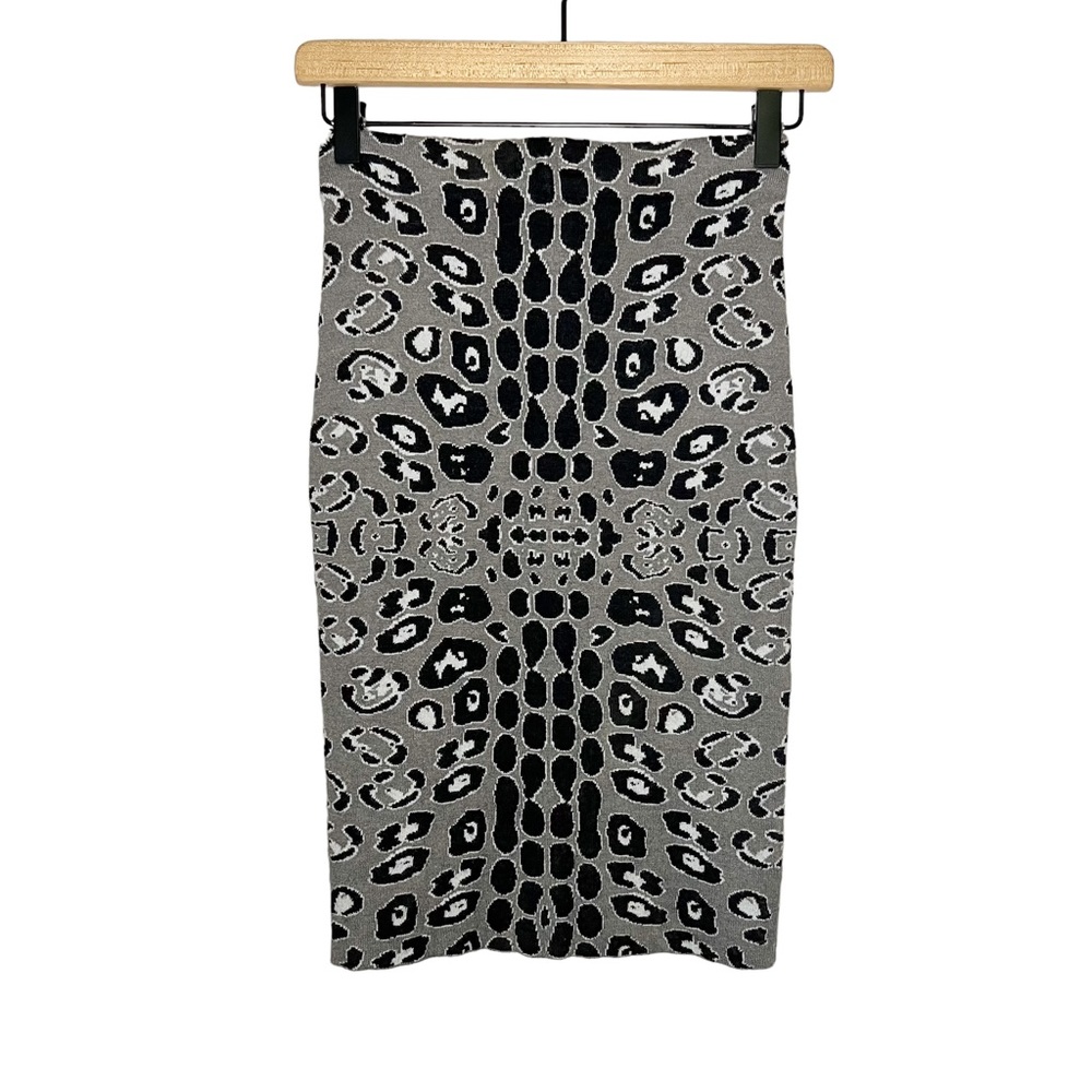Tracy Reese Alpaca Blend Animal Print Pencil Skirt in Gray/Black P XS